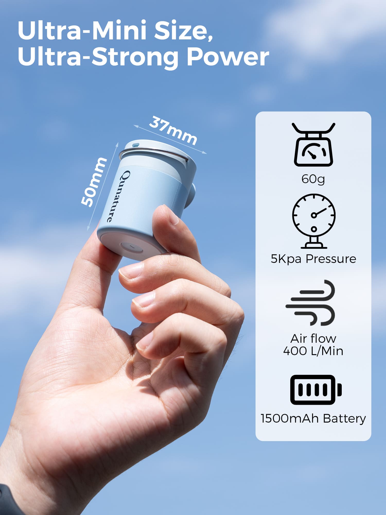 Qunature ATOMIC Mini Air Pump delivering high-performance fast inflation
#Color_Blue