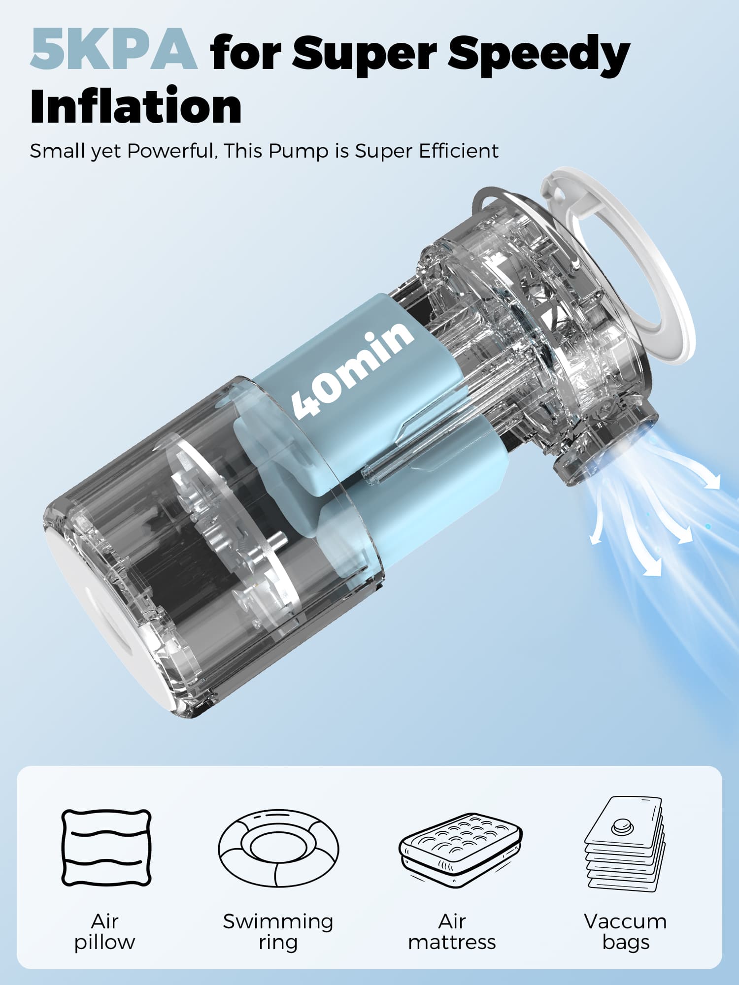 Qunature ATOMIC Mini Air Pump delivering high-performance fast inflation
#Color_Blue