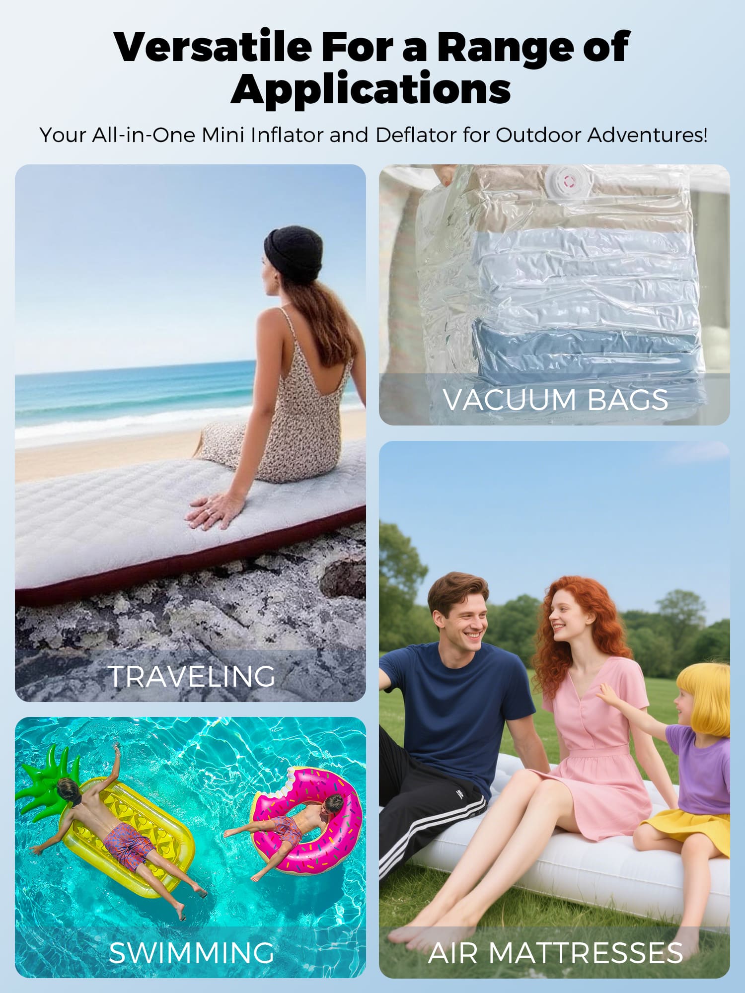 Qunature ATOMIC Mini Air Pump with five nozzle adapters for multiple inflatables
#Color_Blue