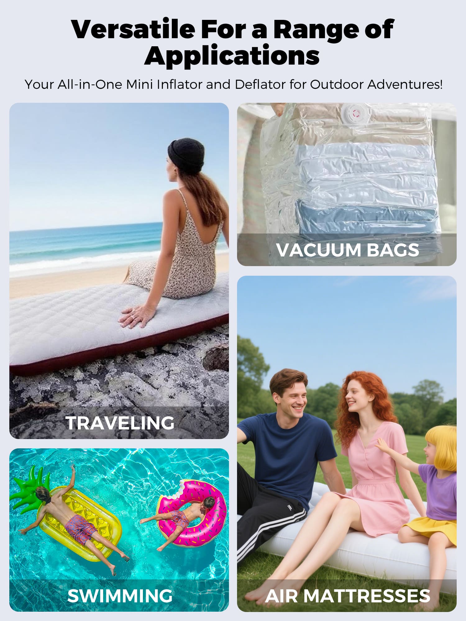 Qunature ATOMIC Mini Air Pump with five nozzle adapters for multiple inflatables
#Color_White