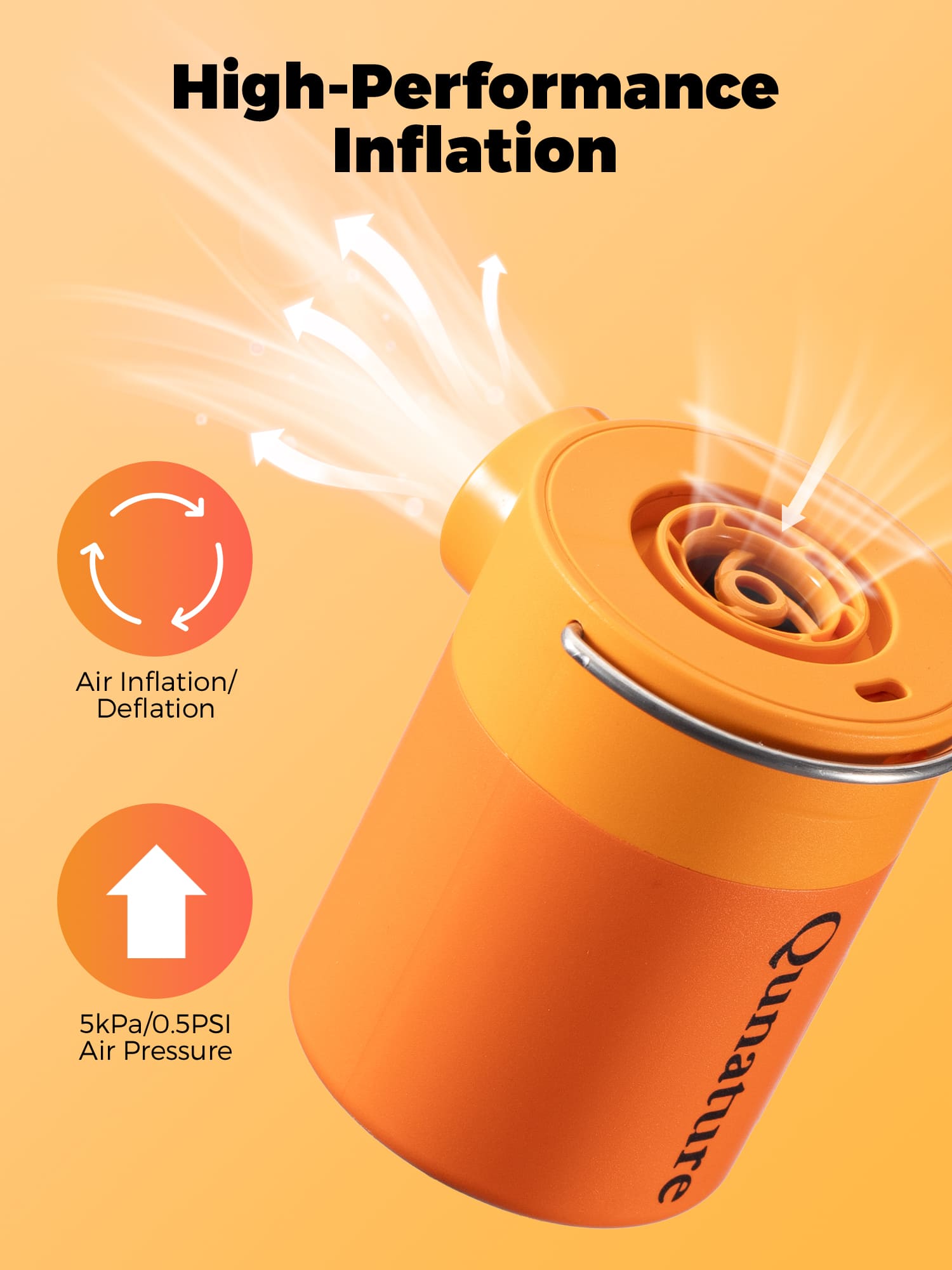 Qunature ATOMIC Mini Air Pump delivering high-performance fast inflation
#Color_Orange