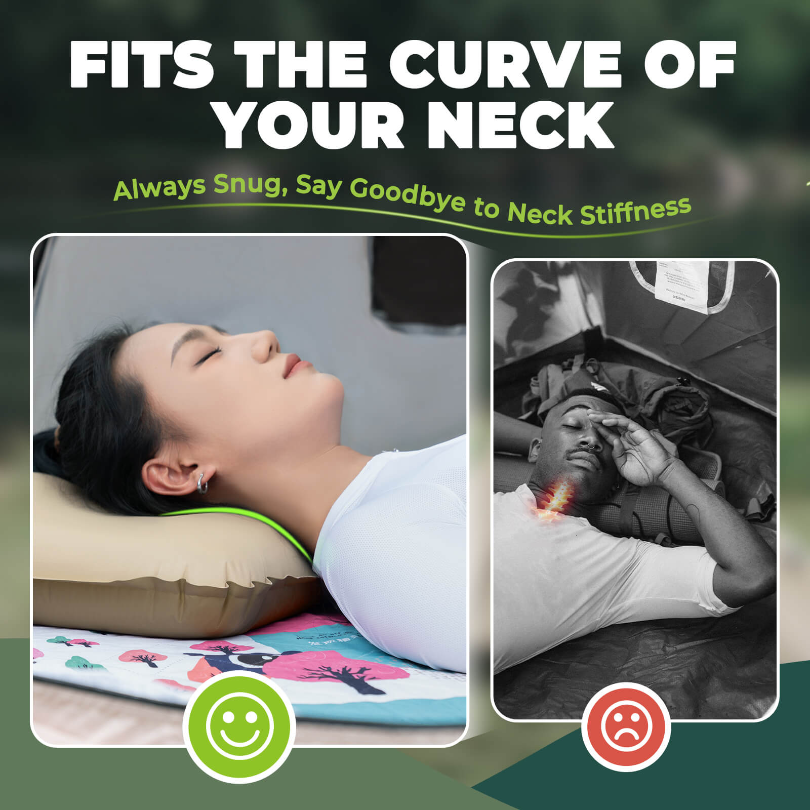 Close-up of Qunature camping pillow filled with 3D high elastic sponge for soft and supportive comfort.