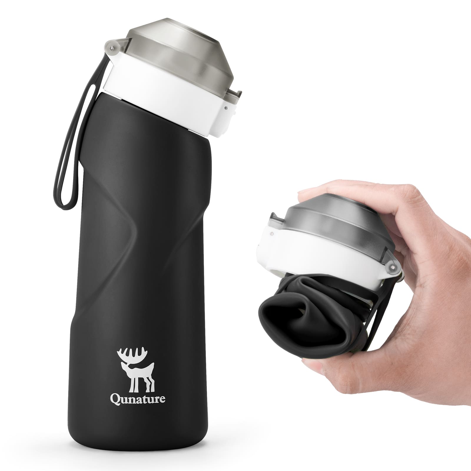 Qunature collapsible silicone water bottle with angled spout leak-proof portable design for cycling
#Color_Black