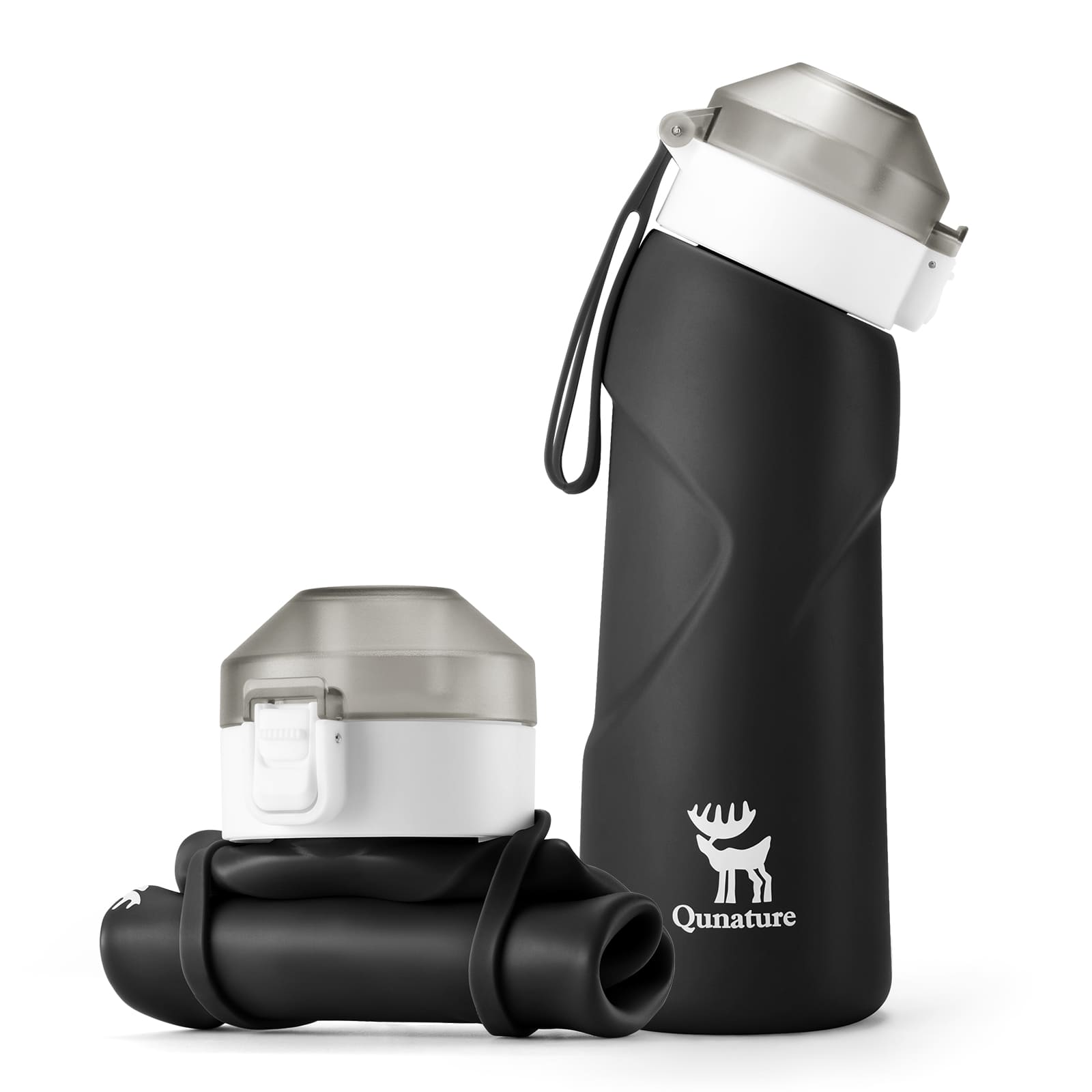 Qunature collapsible silicone water bottle with angled spout leak-proof portable design for cycling
#Color_Black