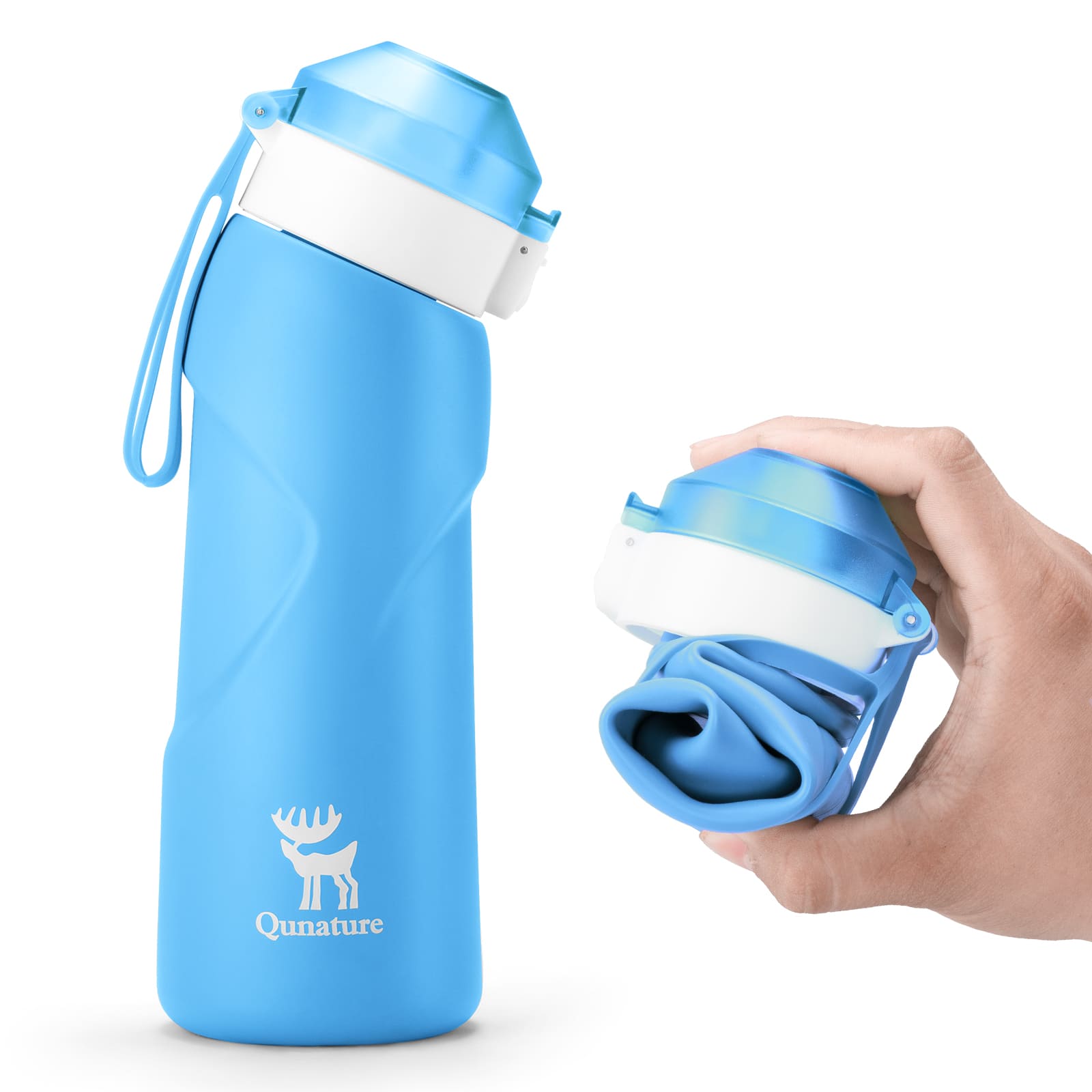 Qunature collapsible silicone water bottle with angled spout leak-proof portable design for cycling
#Color_Blue