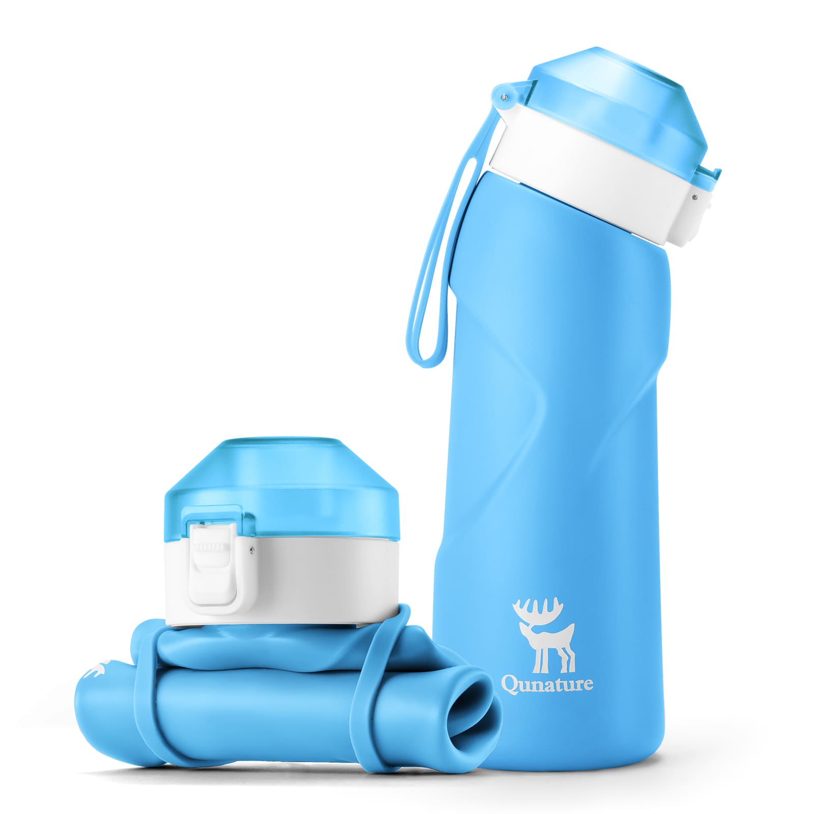 Qunature collapsible silicone water bottle with angled spout leak-proof portable design for cycling
#Color_Blue