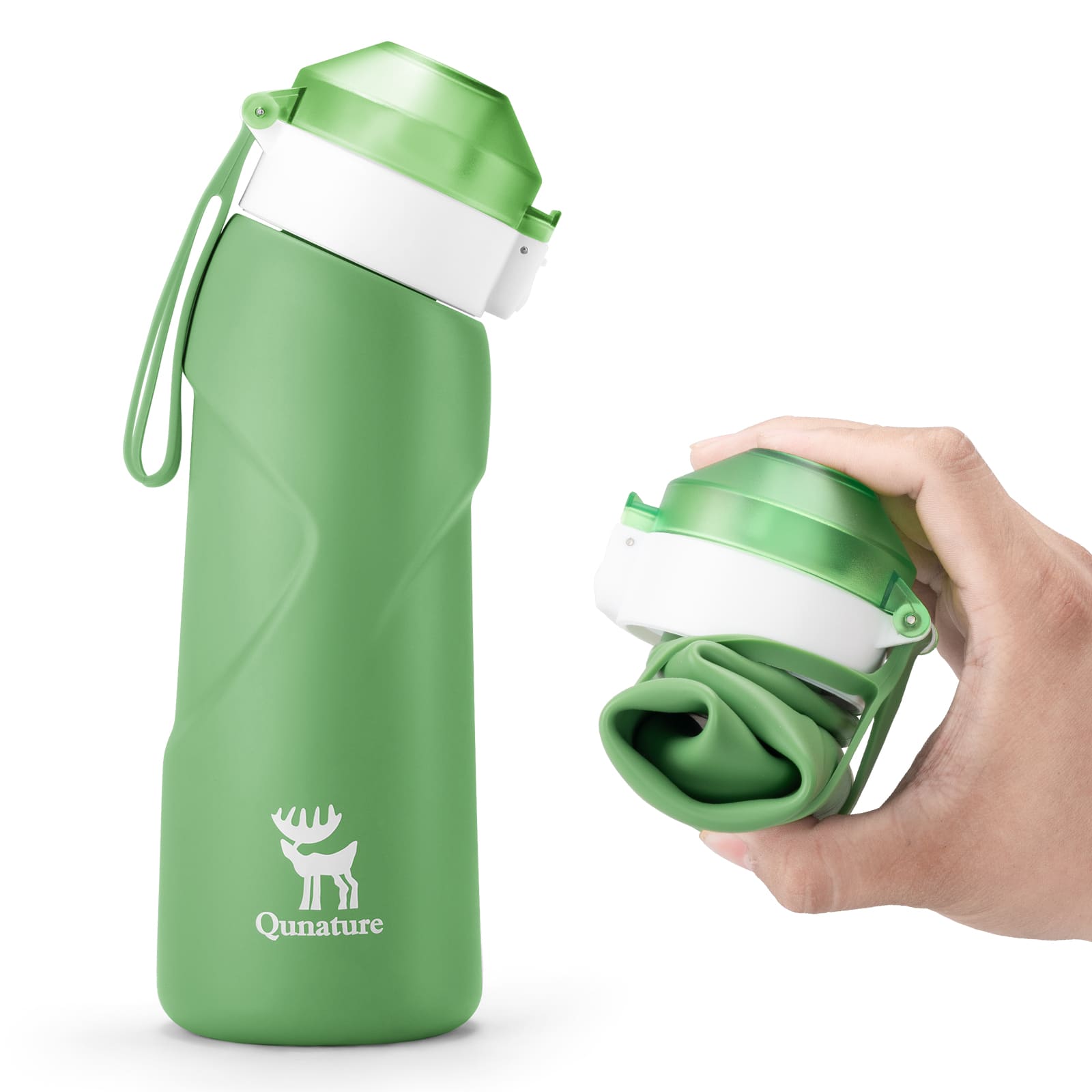 Qunature collapsible silicone water bottle with angled spout leak-proof portable design for cycling
#Color_Green