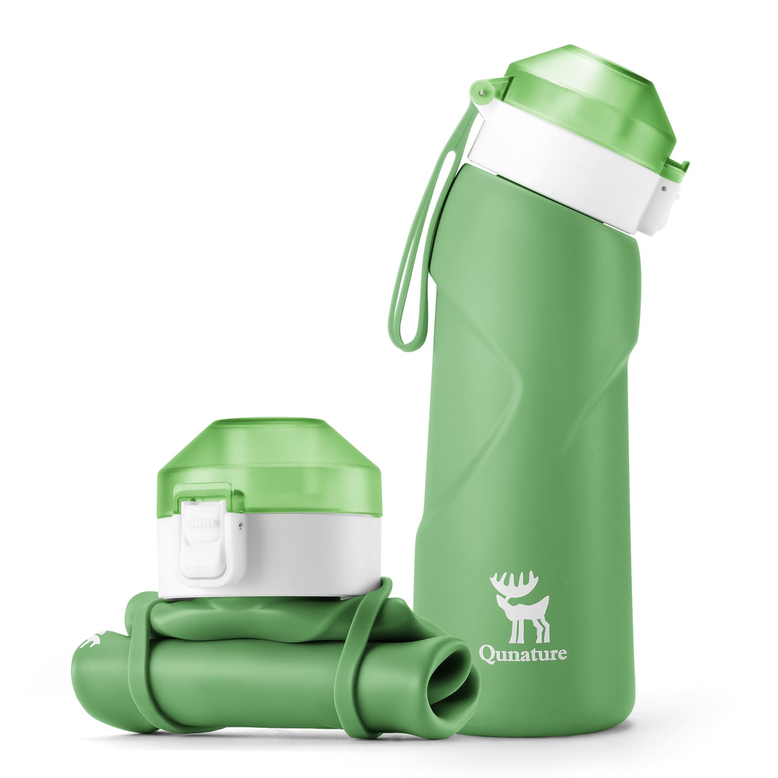 Qunature collapsible silicone water bottle with angled spout leak-proof portable design for cycling
#Color_Green
