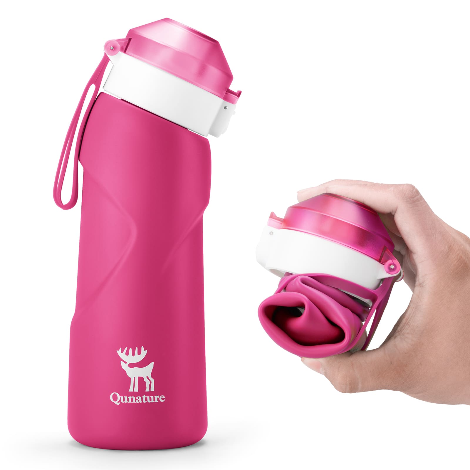 Qunature collapsible silicone water bottle with angled spout leak-proof portable design for cycling
#Color_Pink