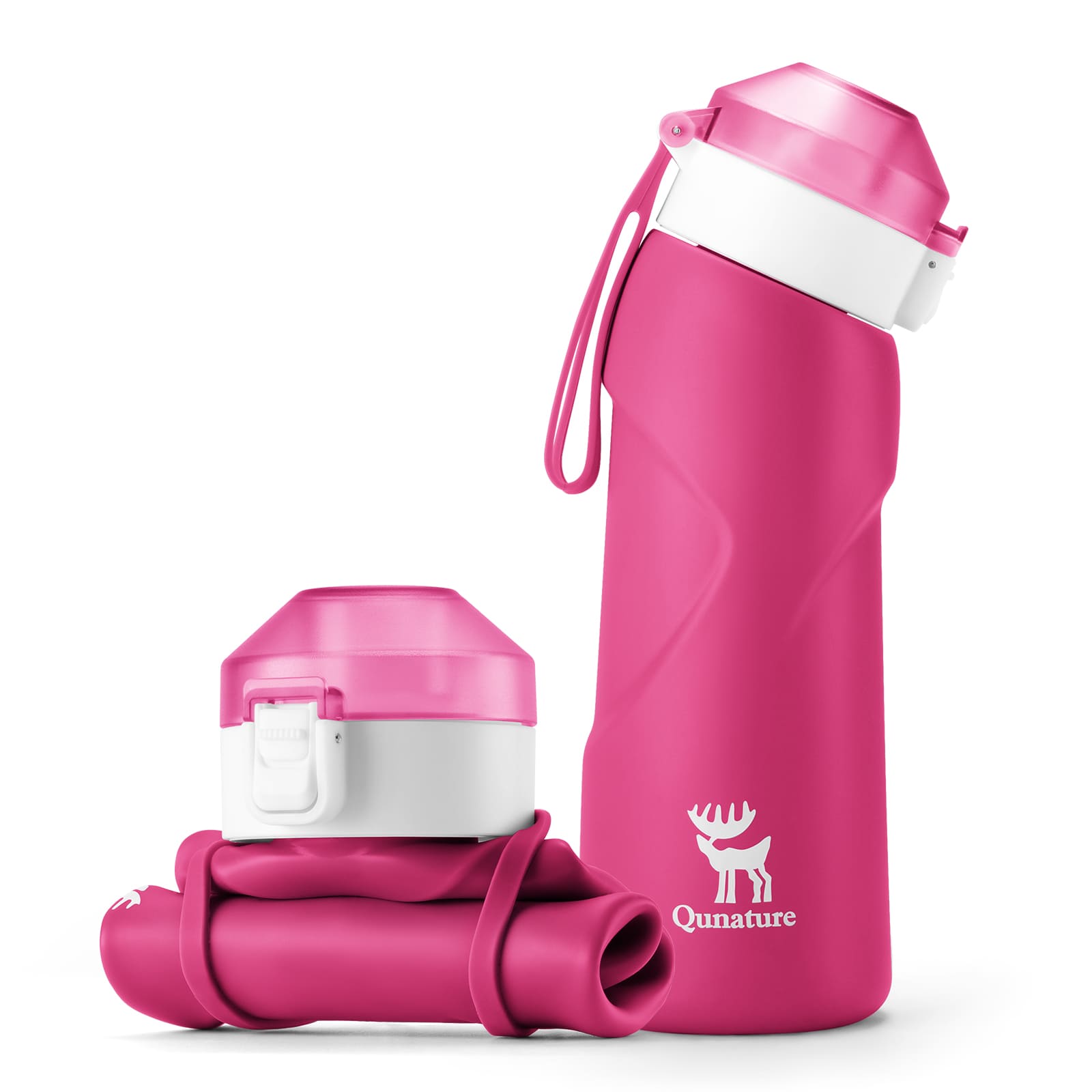 Qunature collapsible silicone water bottle with angled spout leak-proof portable design for cycling
#Color_Pink