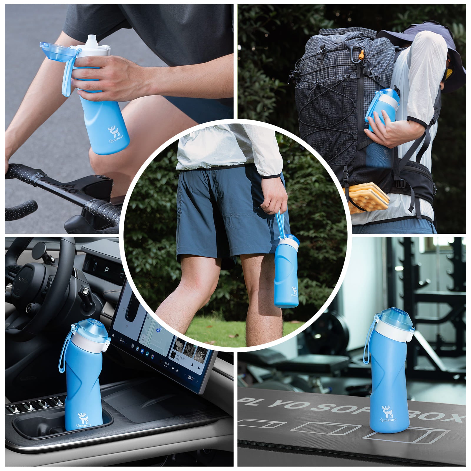 Qunature collapsible silicone water bottle with angled spout leak-proof portable design for cycling