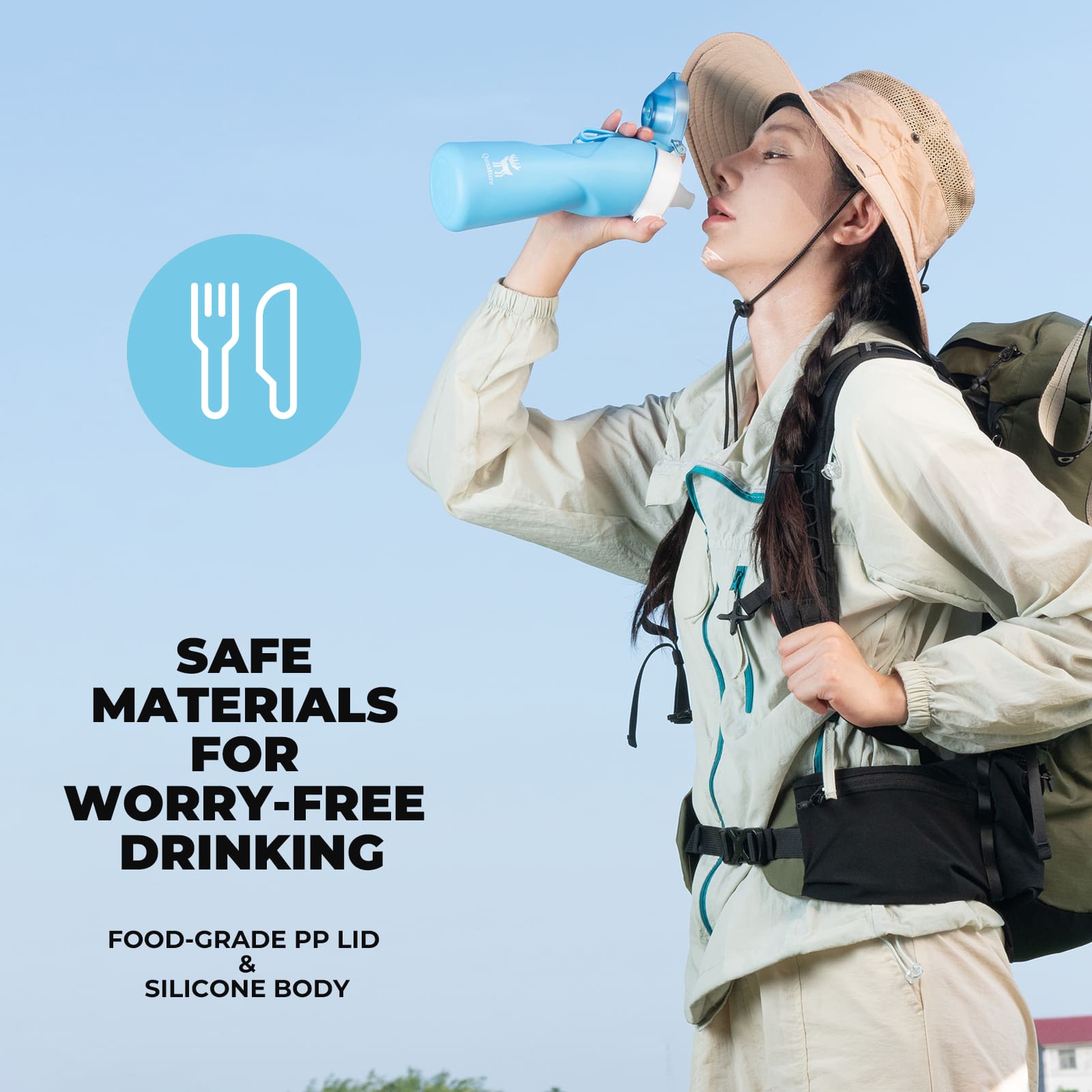 Qunature collapsible silicone water bottle with angled spout leak-proof portable design for cycling
#Color_Blue