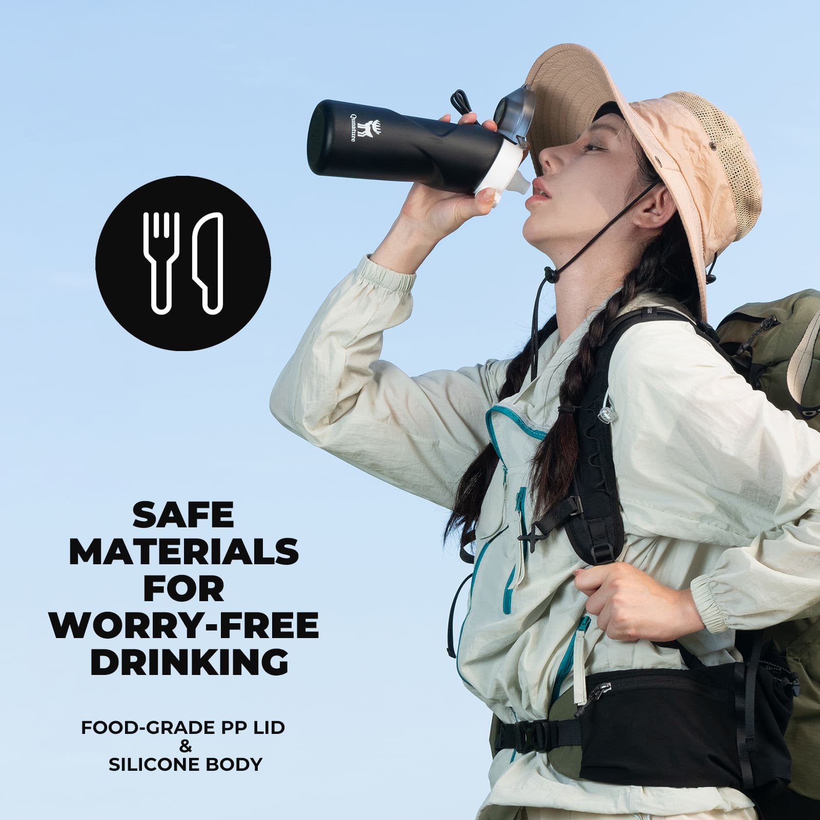 Qunature collapsible silicone water bottle with angled spout leak-proof portable design for cycling
#Color_Black