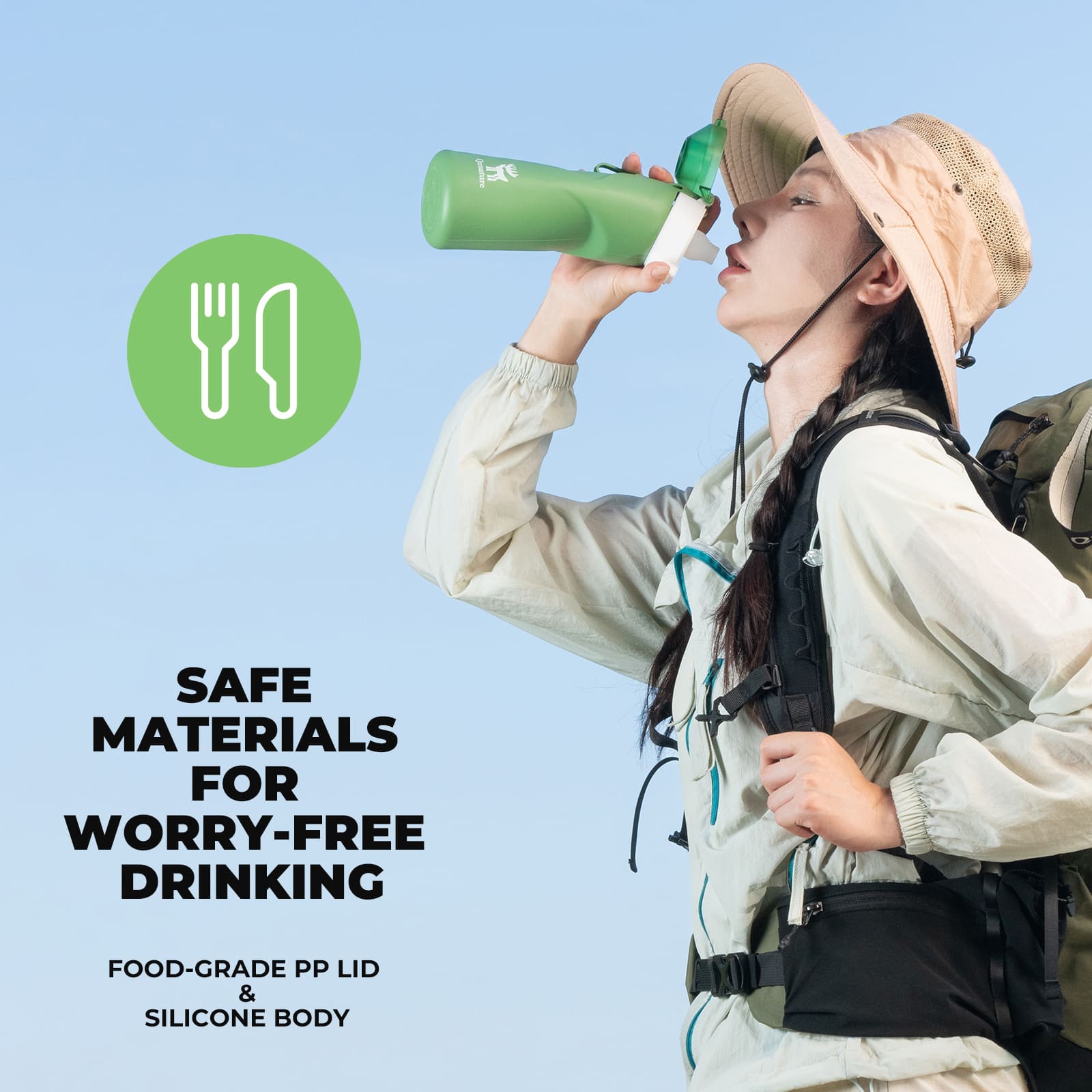 Qunature collapsible silicone water bottle with angled spout leak-proof portable design for cycling
#Color_Green