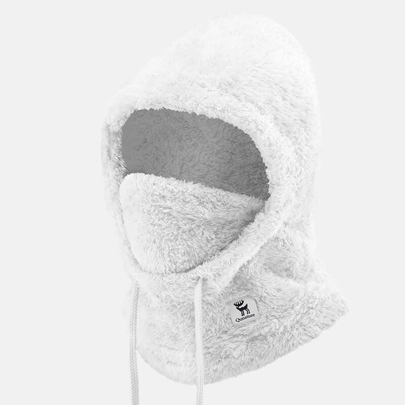 Qunature Fleece Balaclava Hood for skiing, 3-in-1 thermal head, face, and neck warmer for winter outdoor sports
#Color_White
