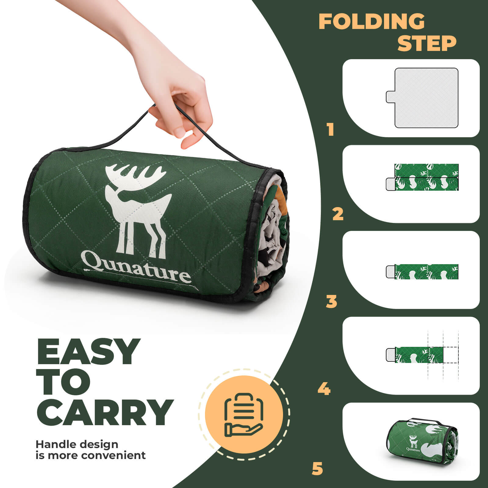 Qunature picnic blanket for 6–8 people, waterproof and foldable for outdoor use