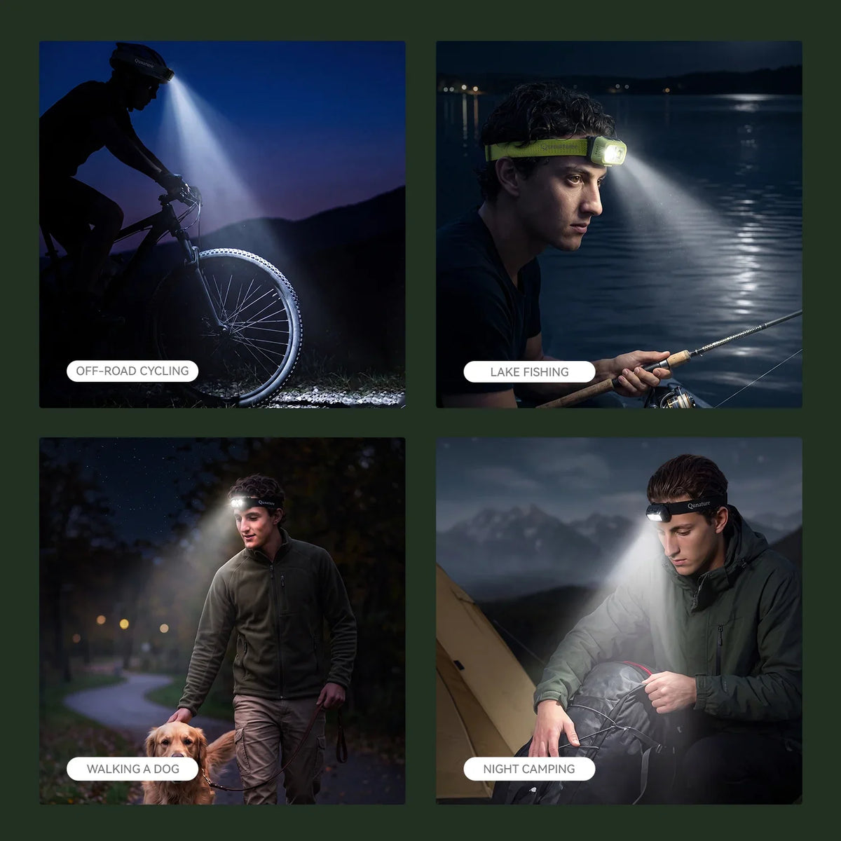 Qunature lightweight rechargeable outdoor headlamp with an adjustable headband