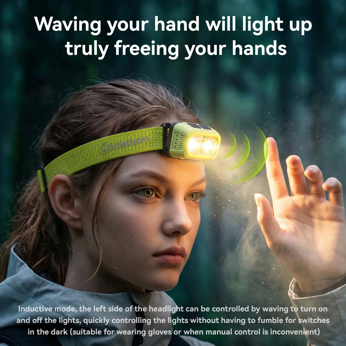 Qunature lightweight rechargeable outdoor headlamp with an adjustable headband