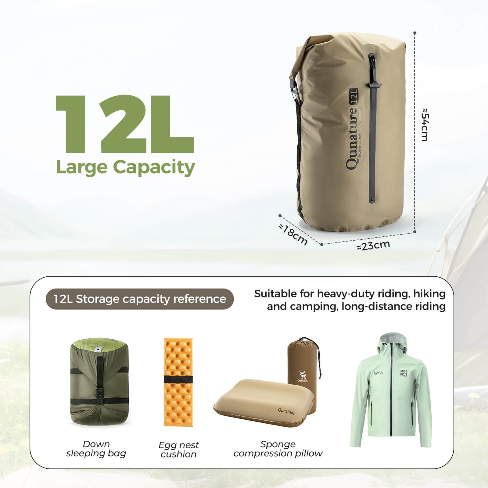 Qunature Lightweight Waterproof Compression Bag for compact outdoor gear storage.