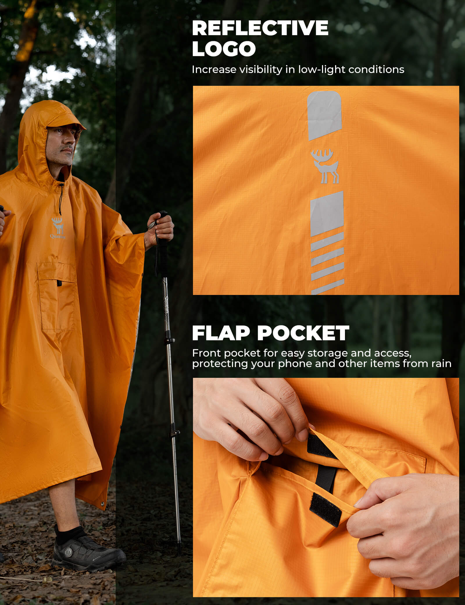 Qunature multi-functional tactical rain jacket waterproof for hiking, camping, and outdoor adventures