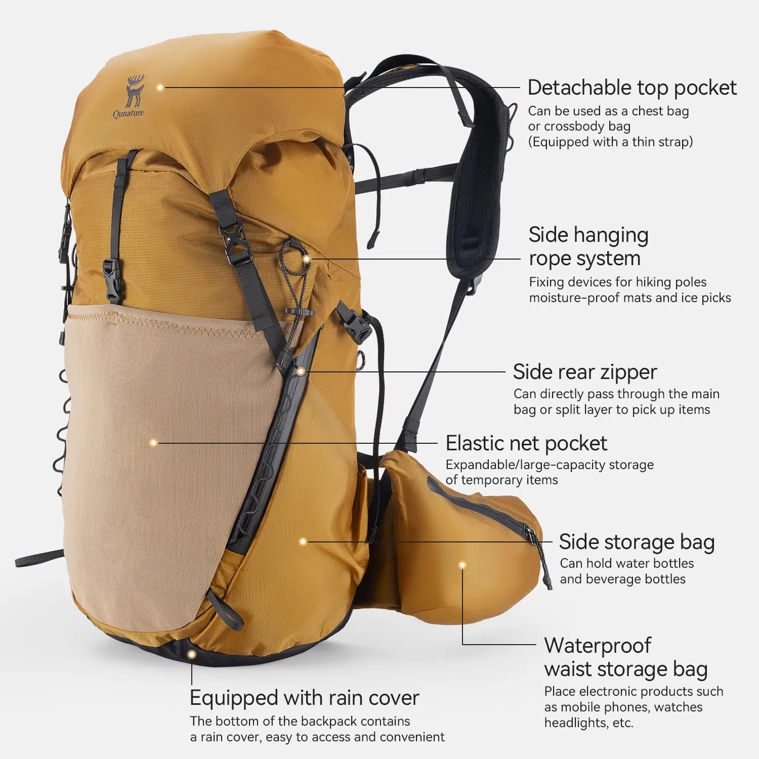 qunature outdoor lightweight hiking backpack 25l breathable ergonomic travel pack for hiking camping 
