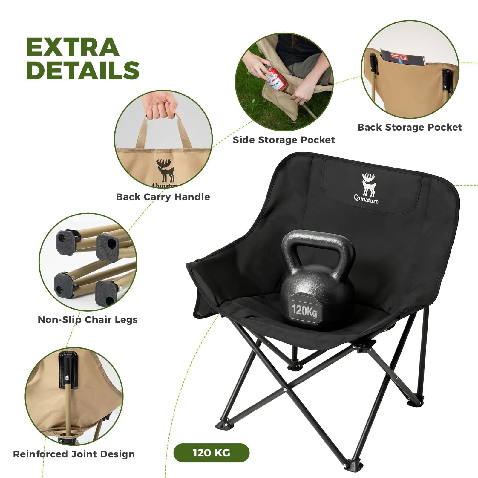 qunature outdoor folding moon chair lightweight camping chair with wide seat and ergonomic support for camping and outdoor use