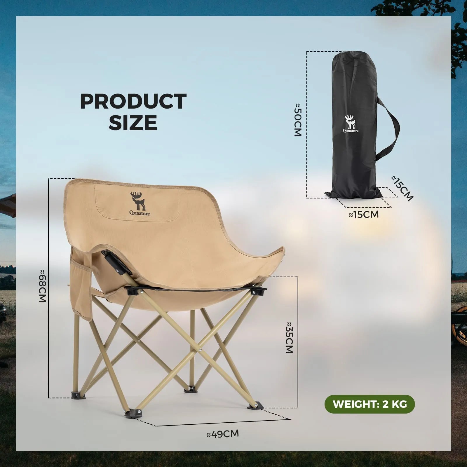 qunature outdoor folding moon chair lightweight camping chair with wide seat and ergonomic support for camping and outdoor use