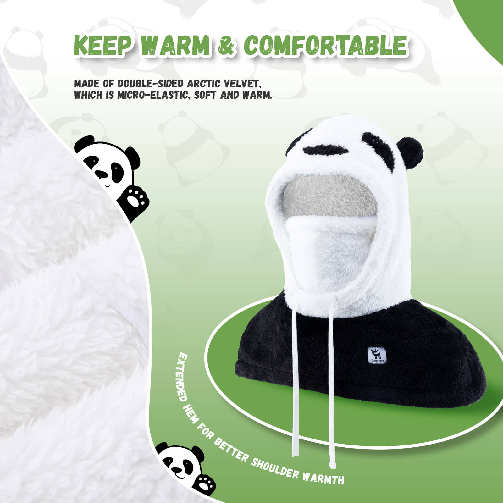 Qunature panda head cover suitable for kids and adults, fun protective helmet accessory