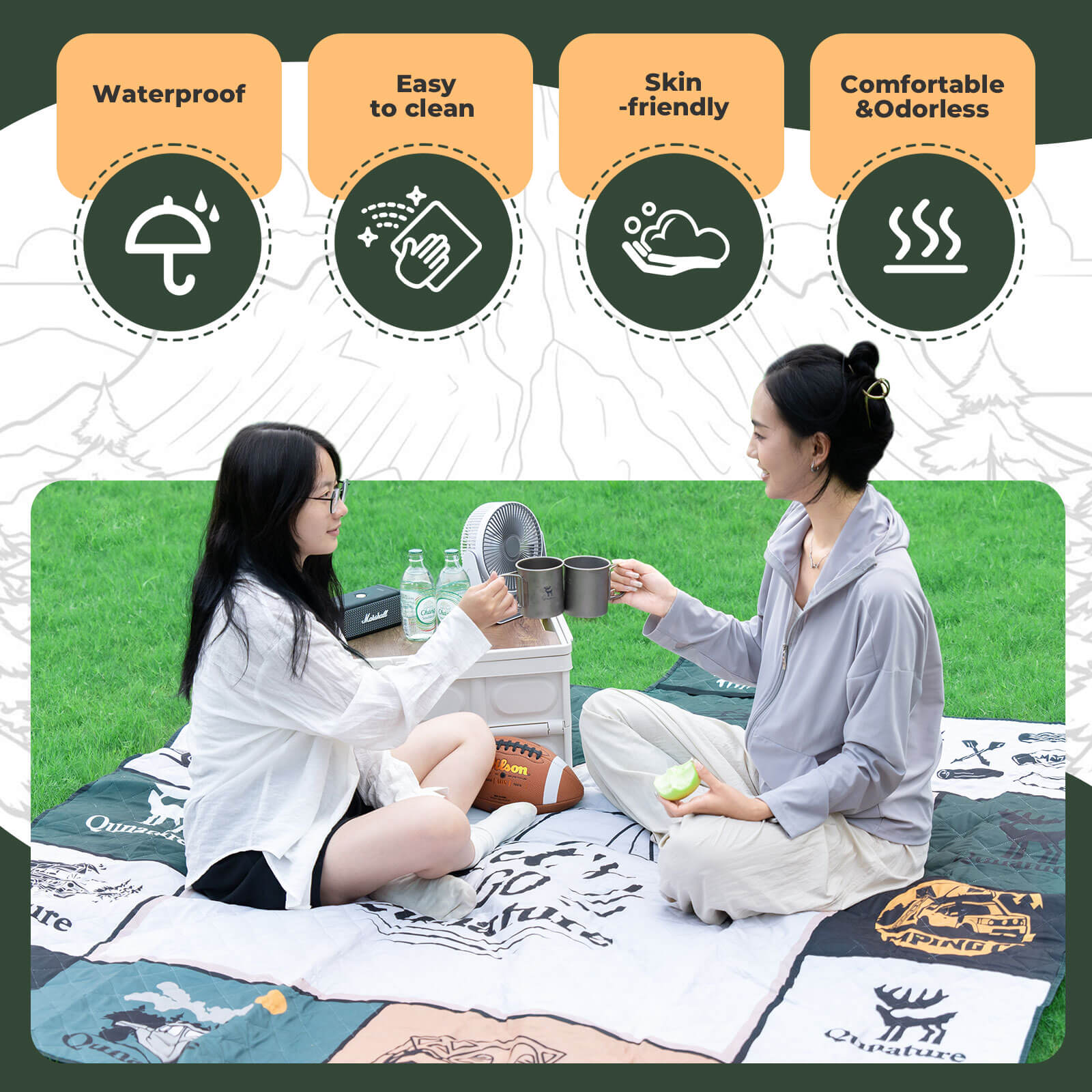 Qunature picnic blanket for 6–8 people, waterproof and foldable for outdoor use