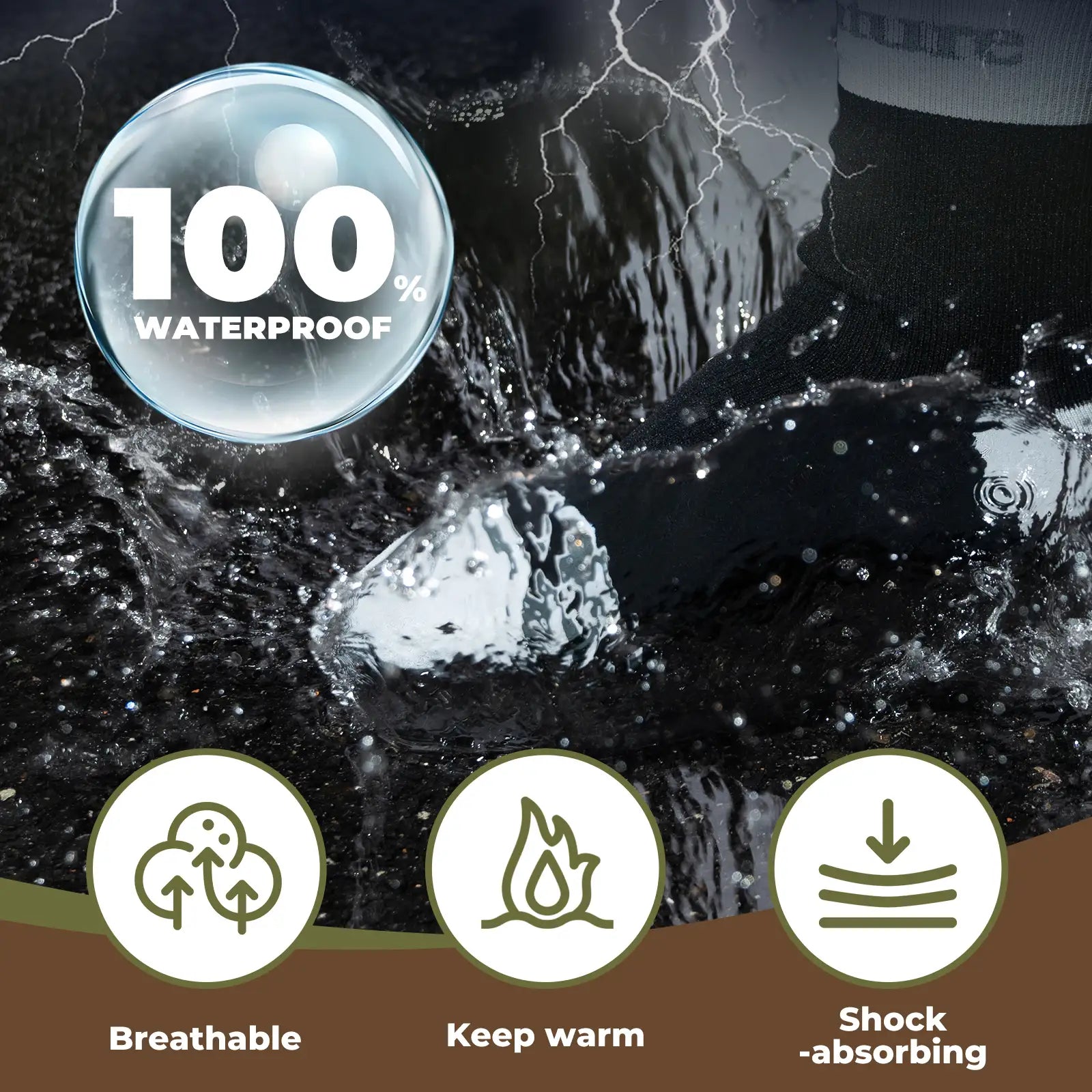 Qunature waterproof outdoor socks for cycling skiing fishing hiking camping and wet weather adventures