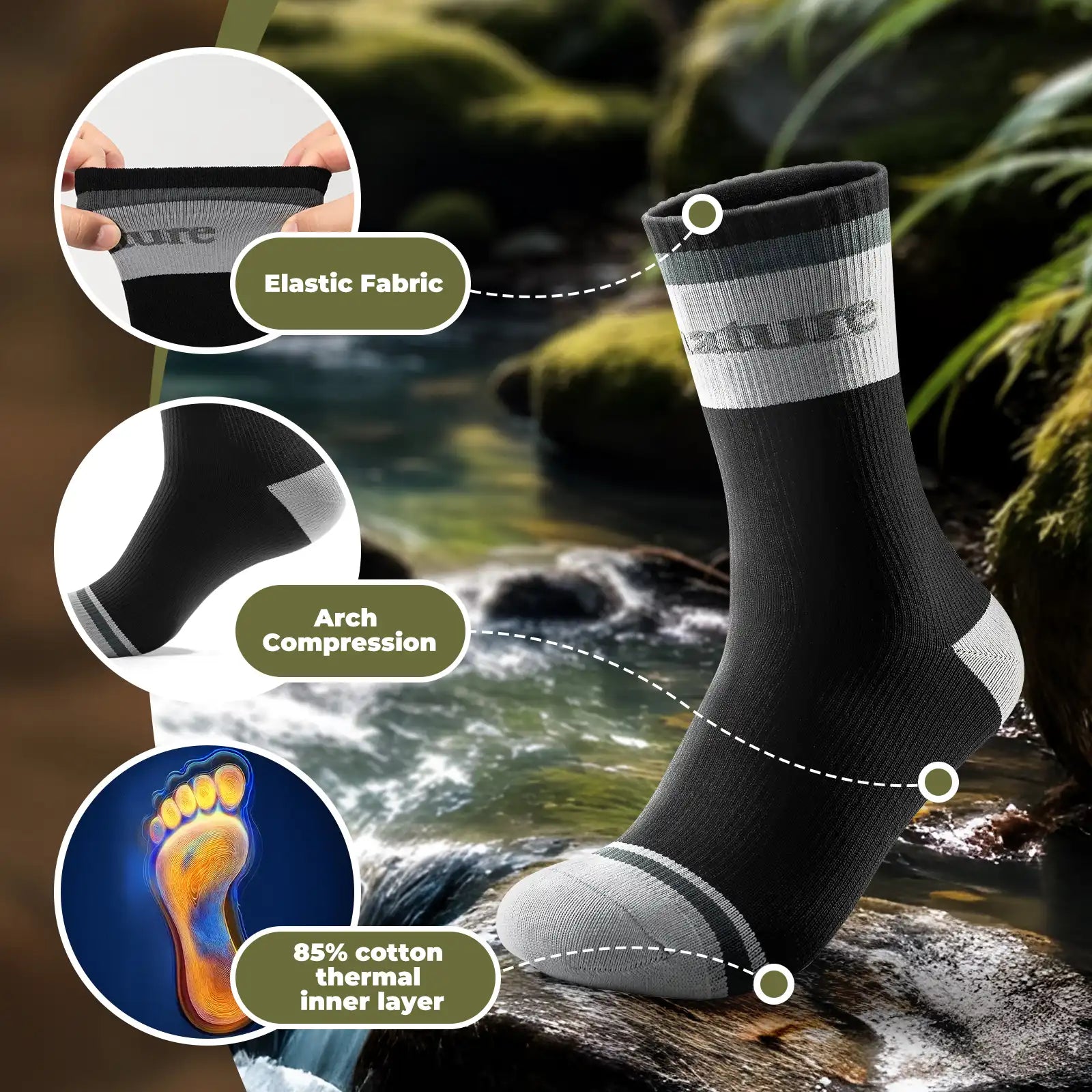 Qunature waterproof outdoor socks for cycling skiing fishing hiking camping and wet weather adventures