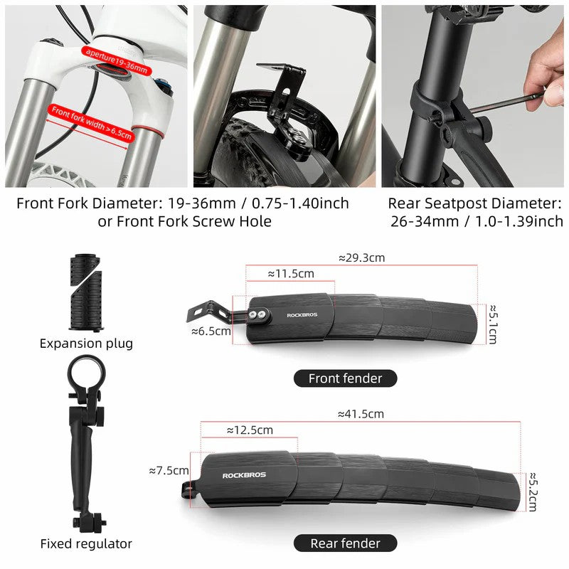 Retractable front and rear bike fender for road and mountain bikes ROCKBROS
