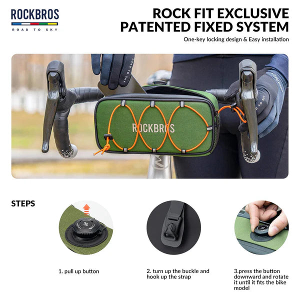 ROAD TO SKY 1.9L Square Bike Handlebar Bag with Knob Lock and EVA Hard Shell
#Color_Green