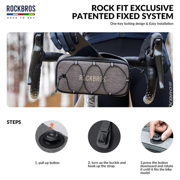ROAD TO SKY 1.9L Square Bike Handlebar Bag with Knob Lock and EVA Hard Shell
#Color_Grey