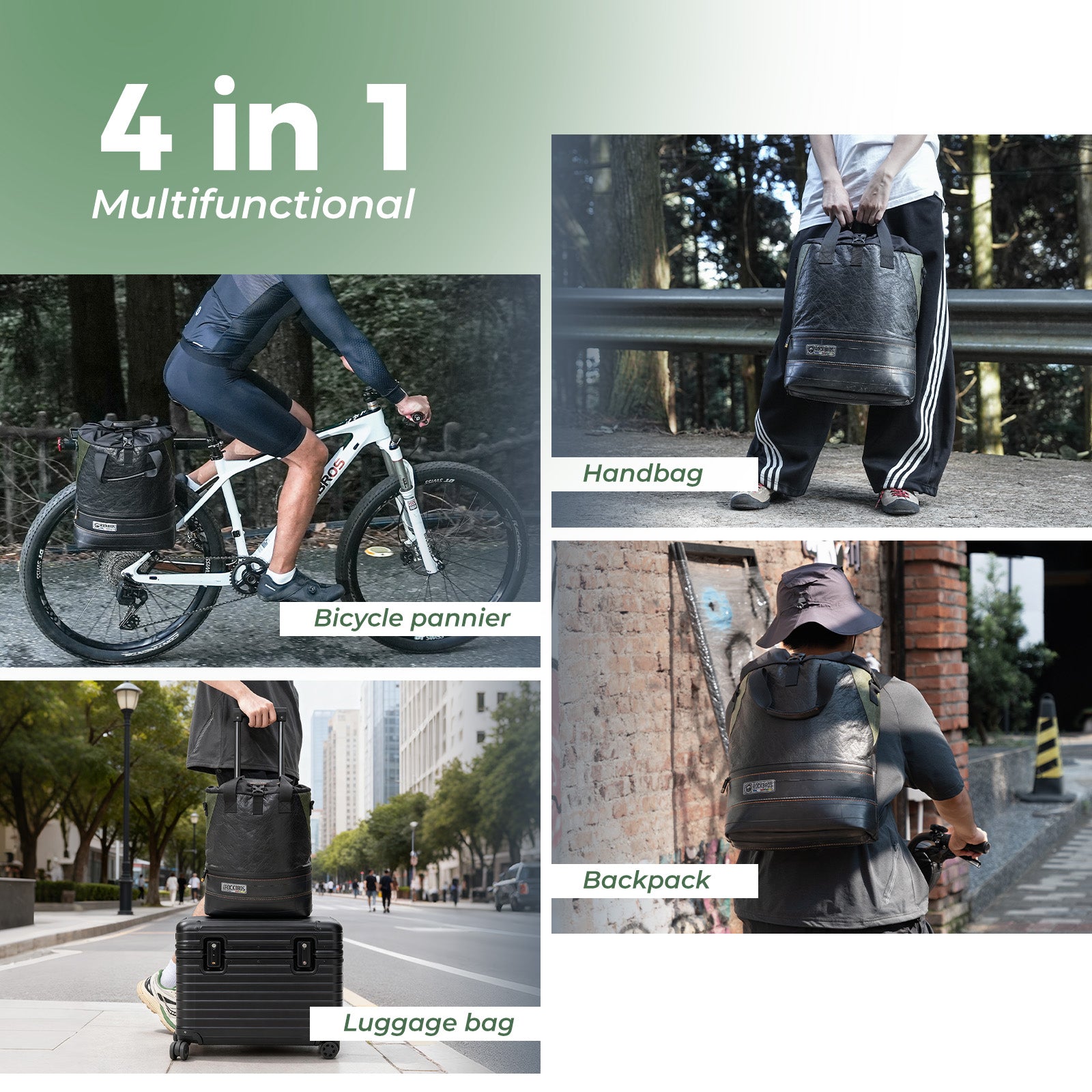 ROAD TO SKY recycled tire bike panniers 12L waterproof cycling rear rack bags for commuting and touring – ROCKBROS