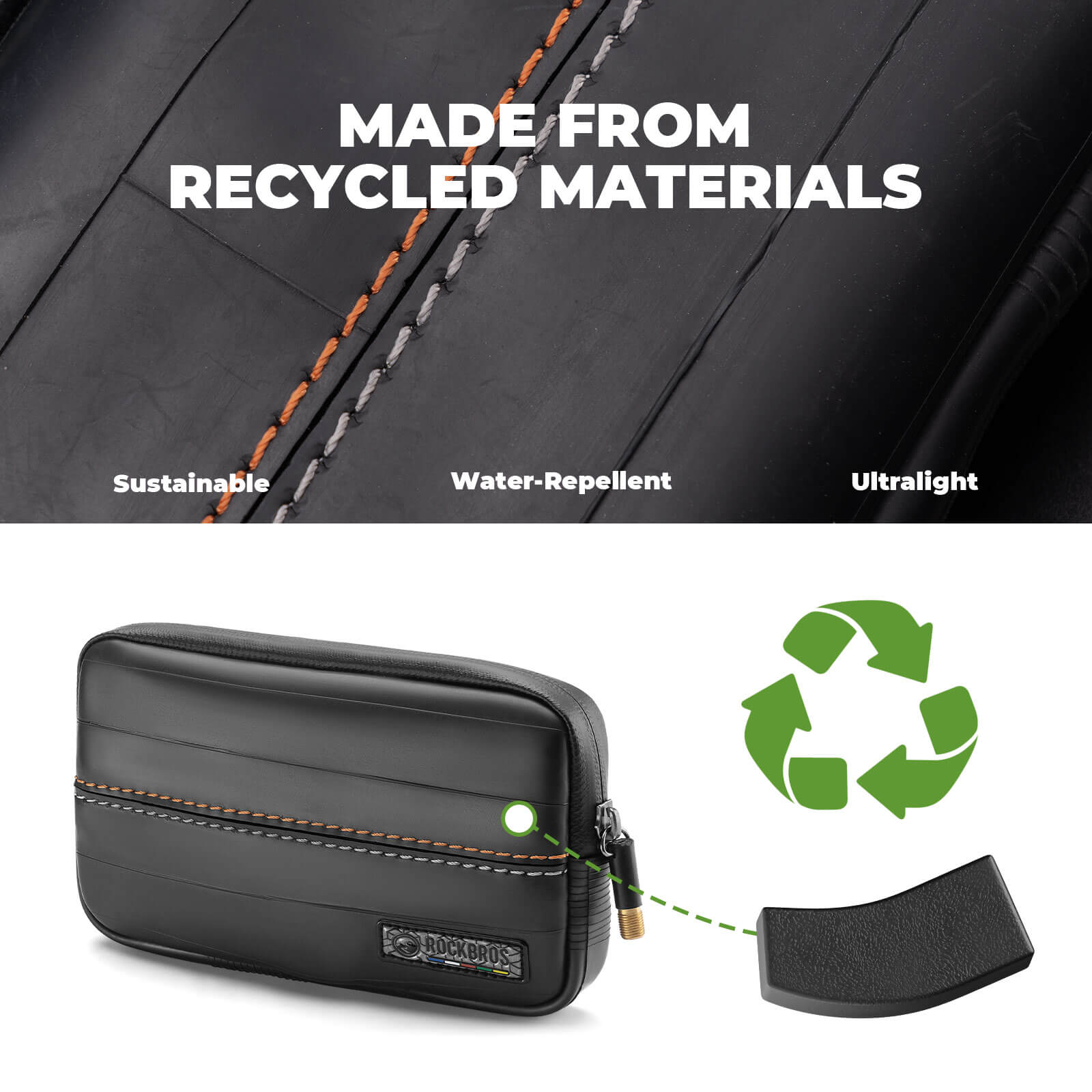 ROAD TO SKY recycled tire bike wallet 0.4L compact waterproof cycling storage pouch made from recycled tire material