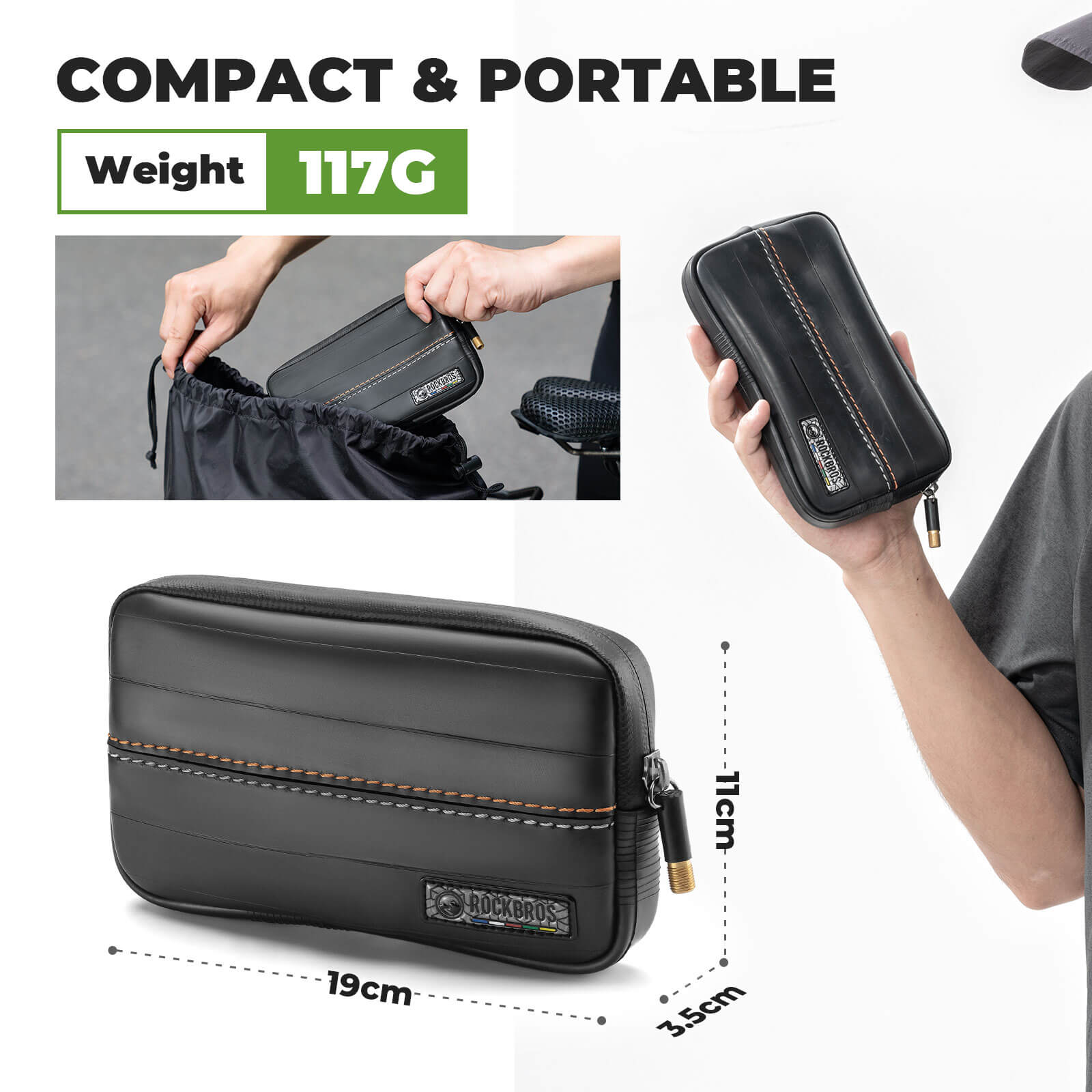 ROAD TO SKY recycled tire bike wallet 0.4L compact waterproof cycling storage pouch made from recycled tire material