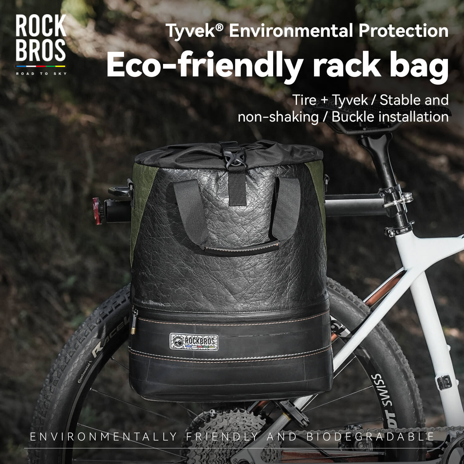 ROAD TO SKY Tyvek Recycled Tire Bike Panniers 12L waterproof eco-friendly bicycle bag for commuting and touring