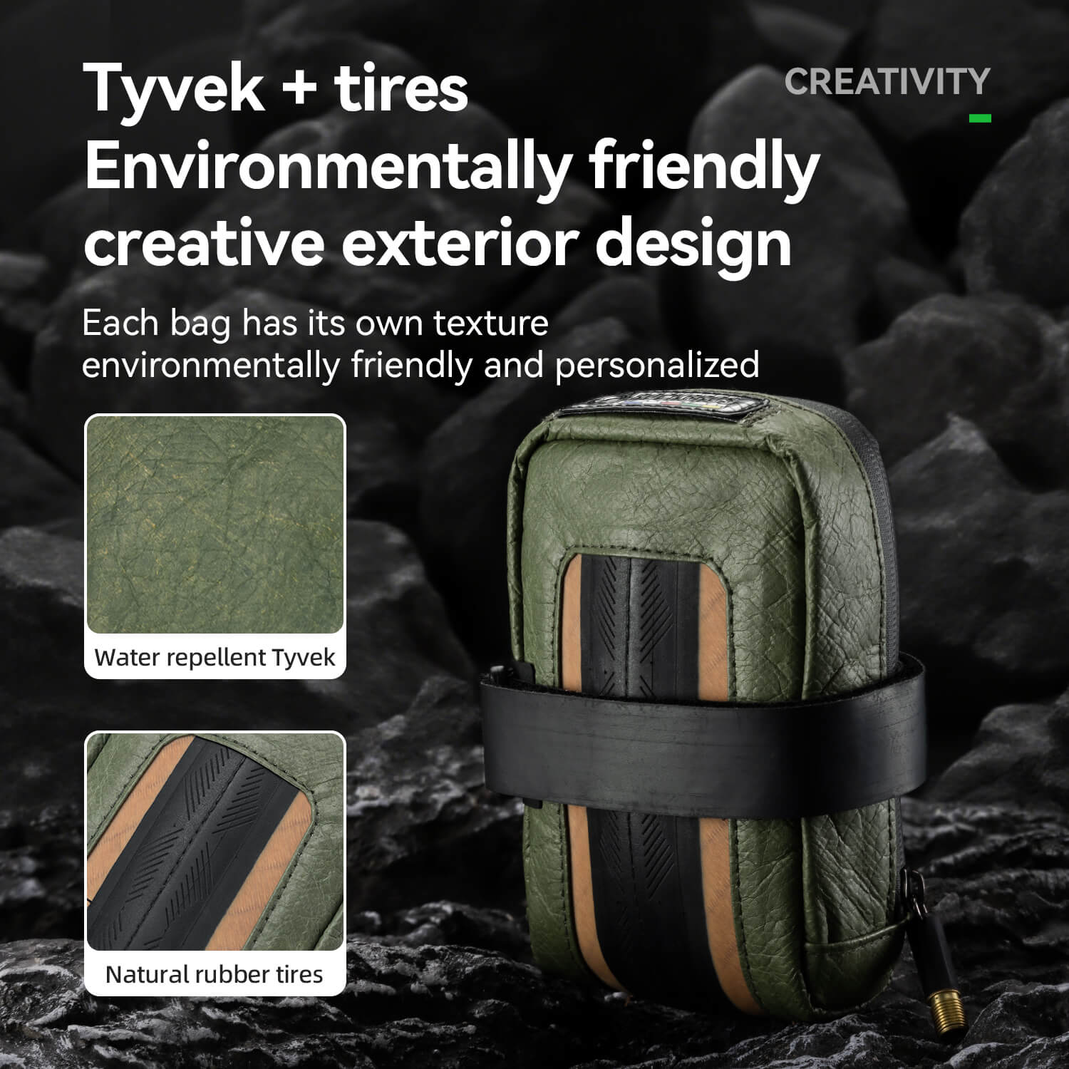 ROAD TO SKY Tyvek® Recycled Tire Mini Bike Saddle Bag - 0.4L