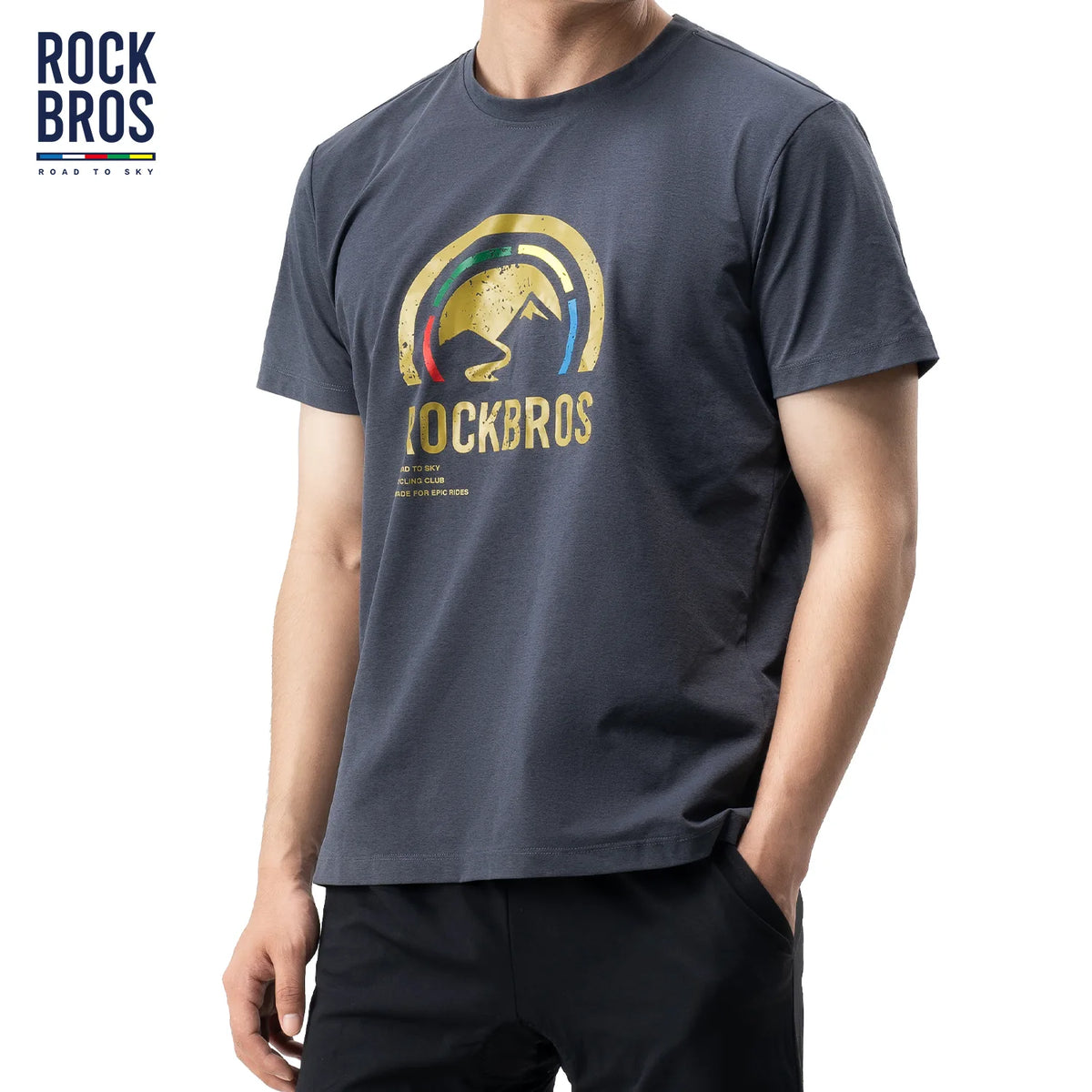 ROAD TO SKY unisex cooling quick-dry cycling T-shirt with side pocket and front logo print.
#Color_Gray