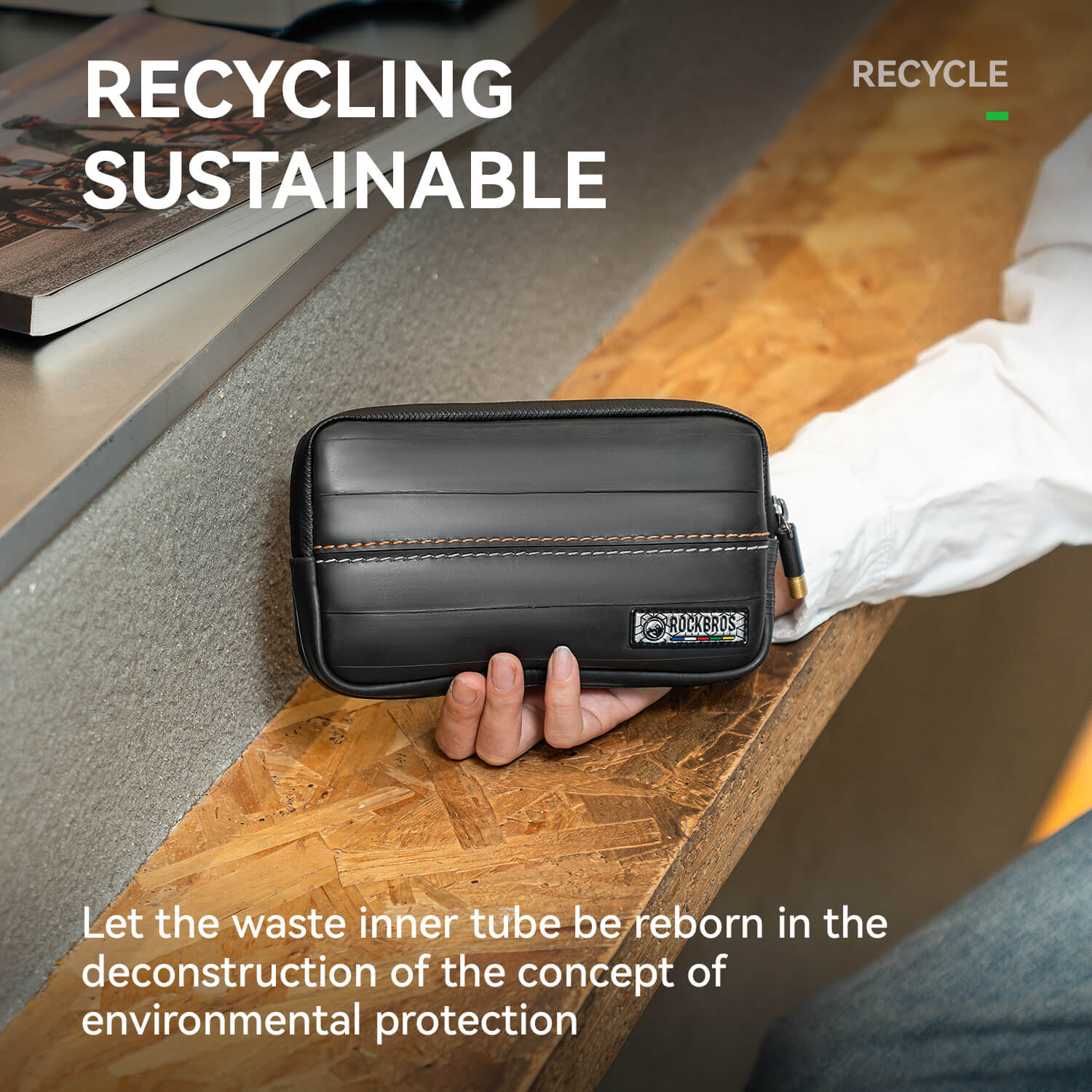Eco-friendly ROAD TO SKY cycling wallet made from recycled tire rubber and Tyvek®