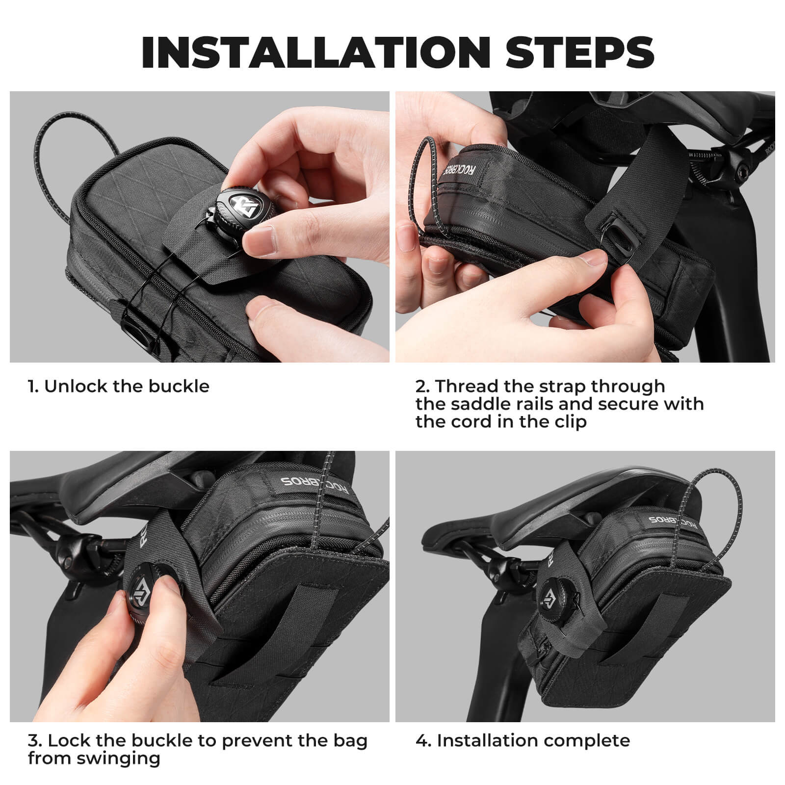 Quick-lock knob system on ROCKBROS bicycle seat bag for stable and tool-free installation