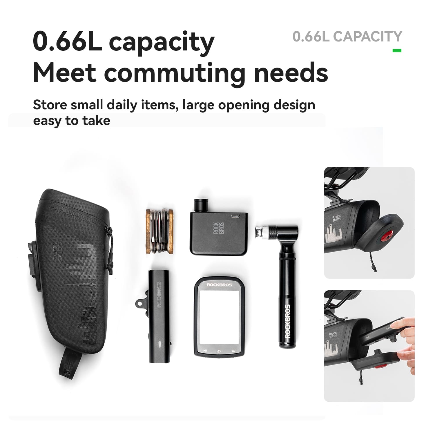 ROCKBROS waterproof bike saddle bag with rear light for cycling and night riding