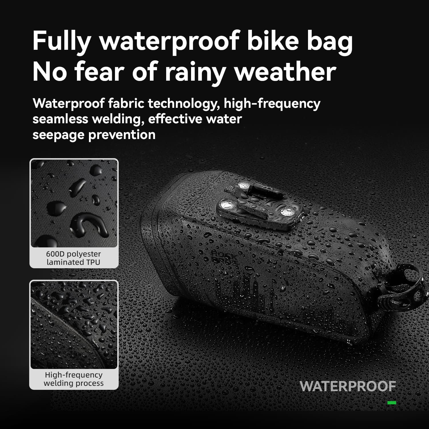 ROCKBROS waterproof bike saddle bag with rear light for cycling and night riding