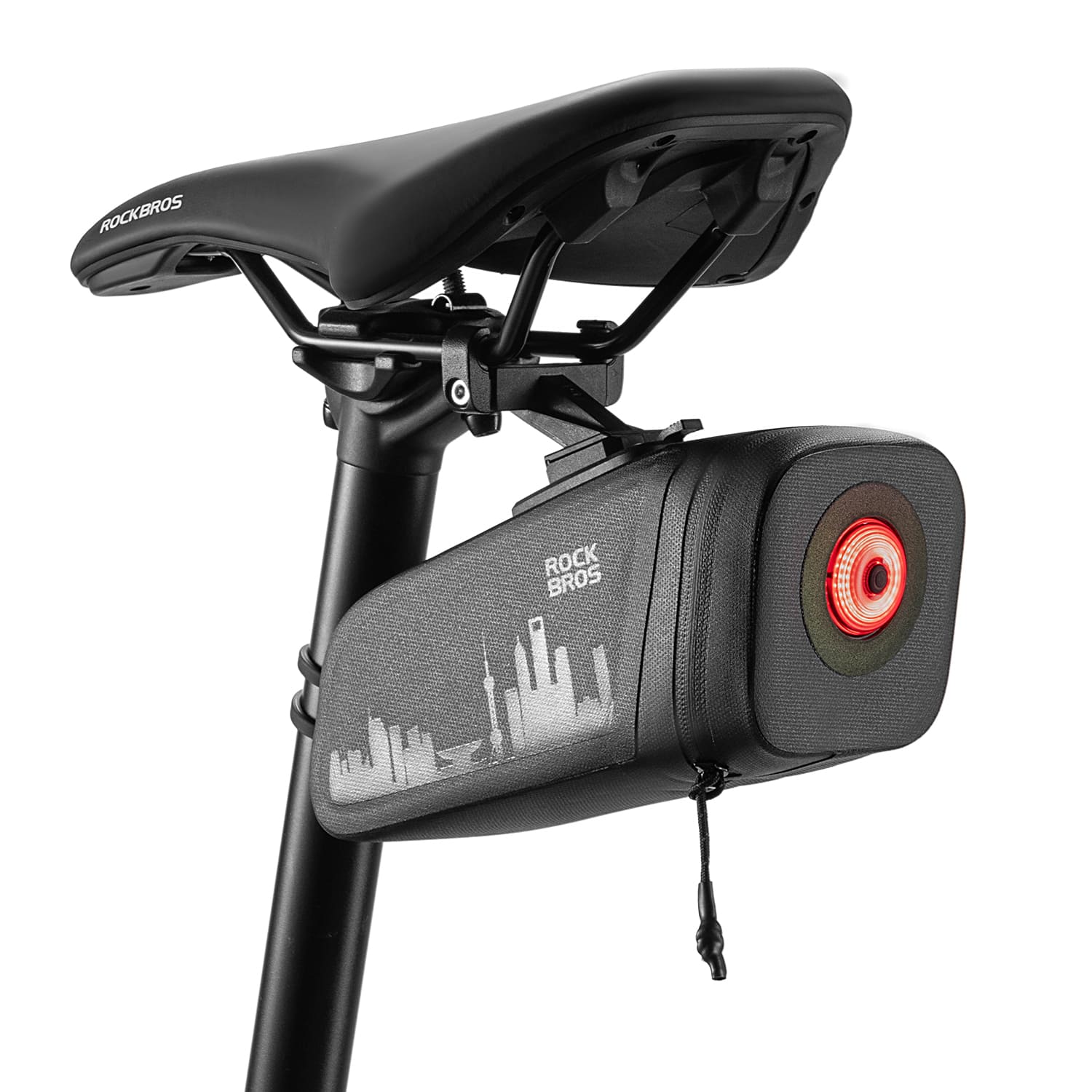 ROCKBROS waterproof bike saddle bag with rear light for cycling and night riding