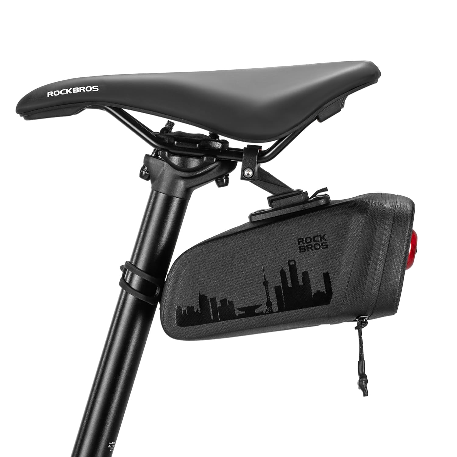 ROCKBROS waterproof bike saddle bag with rear light for cycling and night riding