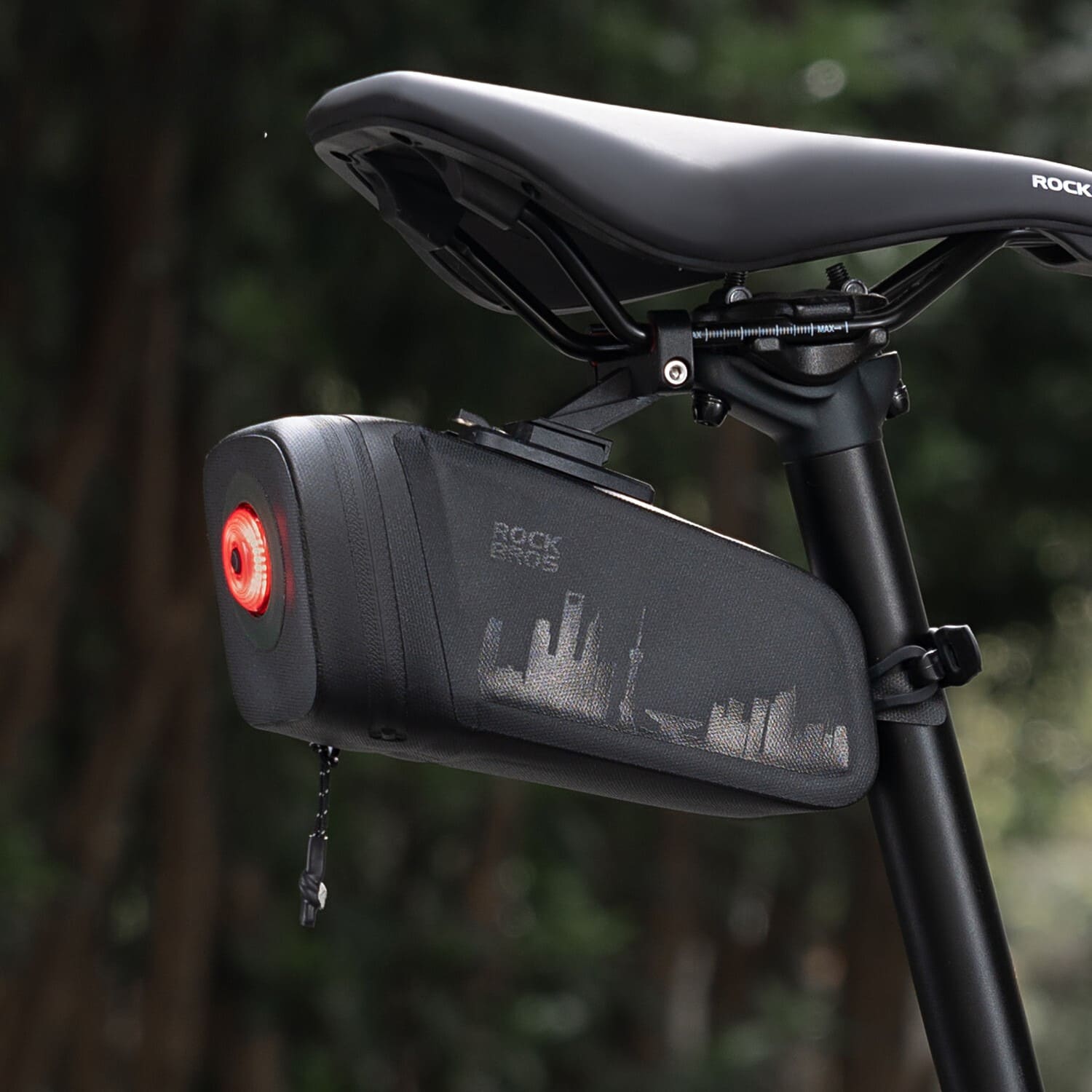 ROCKBROS waterproof bike saddle bag with rear light for cycling and night riding