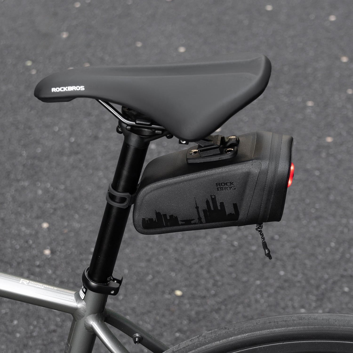 ROCKBROS waterproof bike saddle bag with rear light for cycling and night riding