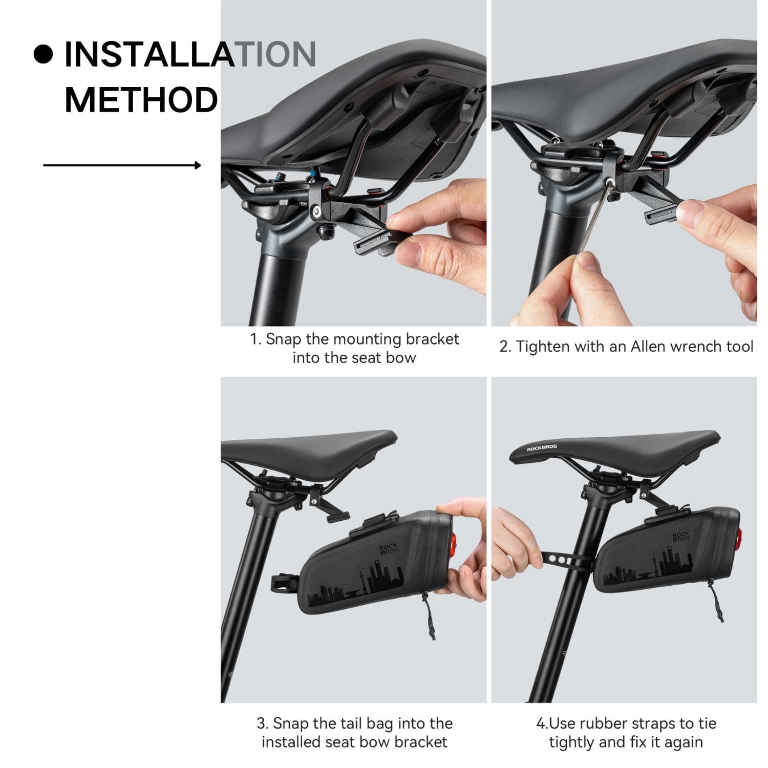 ROCKBROS waterproof bike saddle bag with rear light for cycling and night riding