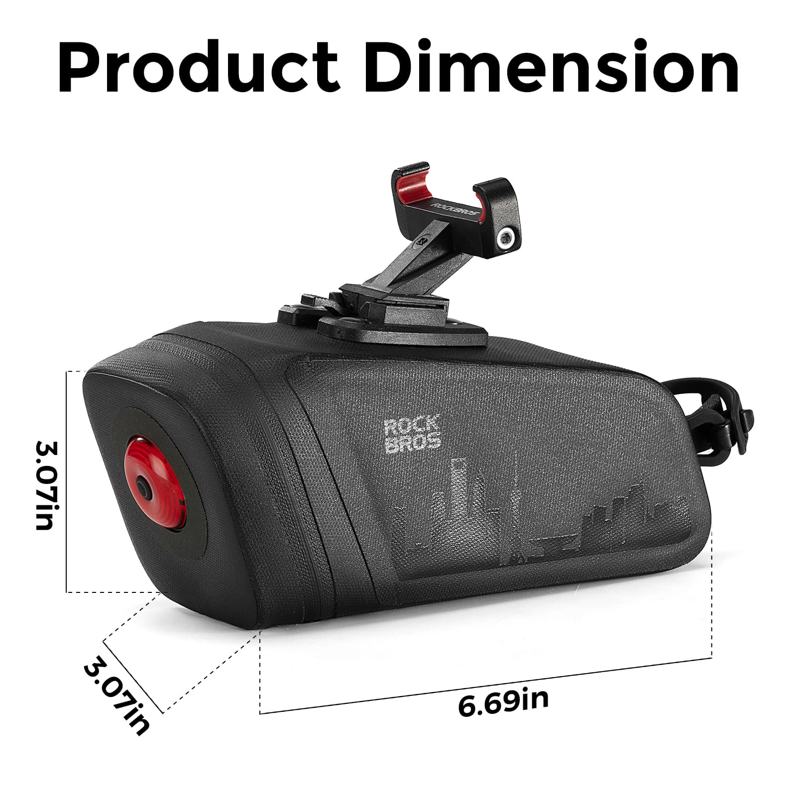 ROCKBROS waterproof bike saddle bag with rear light for cycling and night riding